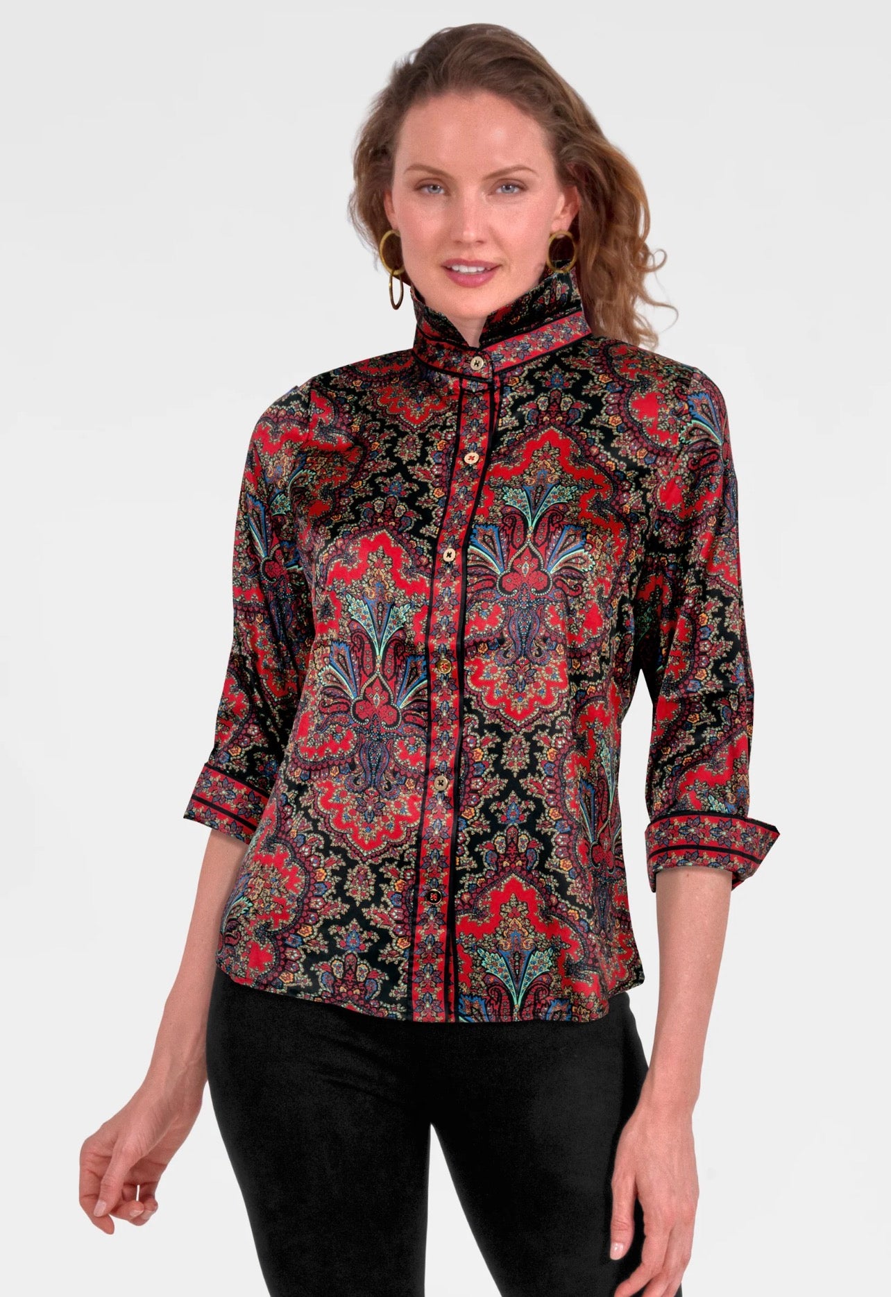 GRETCHEN SCOTT BOYFRIEND TOP PASSION PAISLEY
