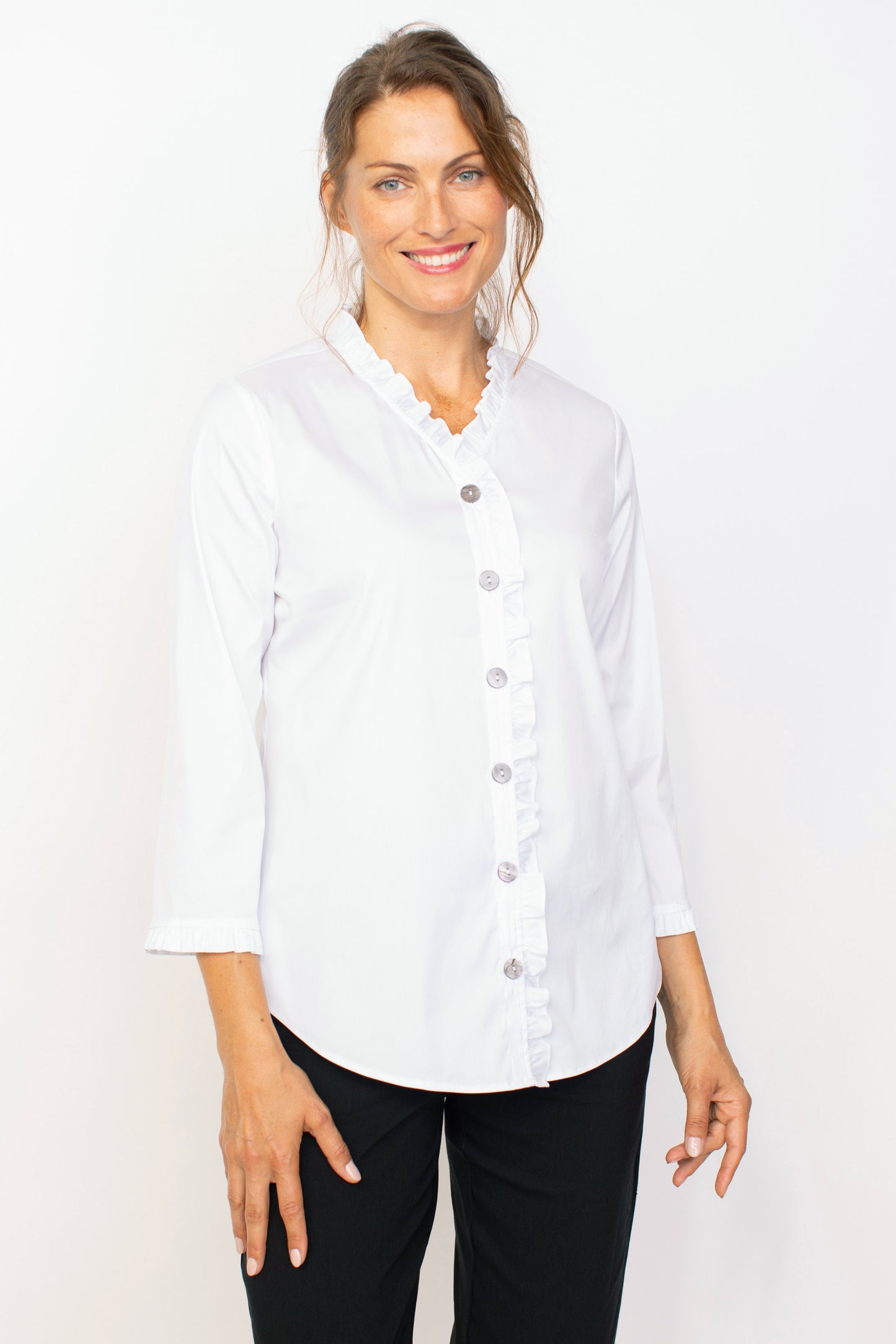 HABITAT RUFFLE BUTTON SHIRT WHITE