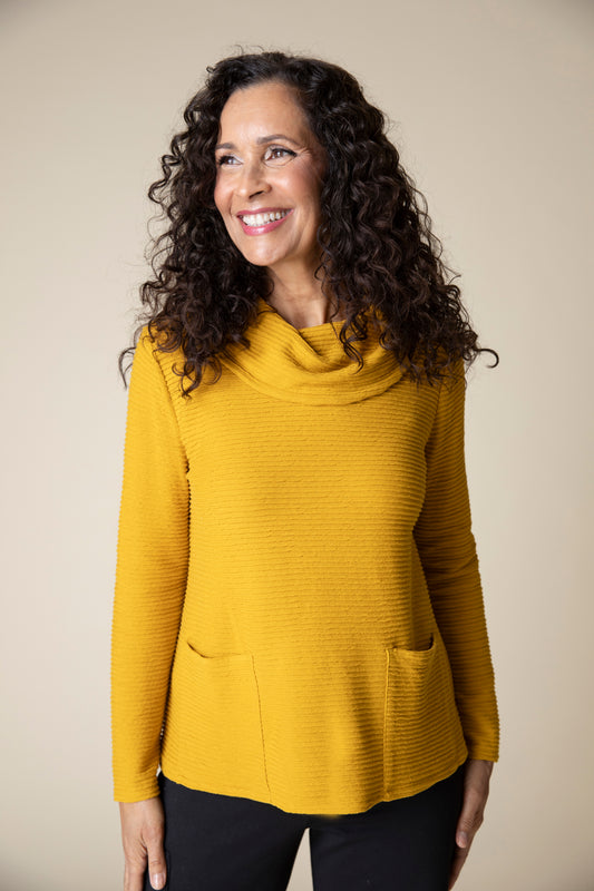 HABITAT RIPPLE EFFECT COWL NECK POCKET TOP HONEY