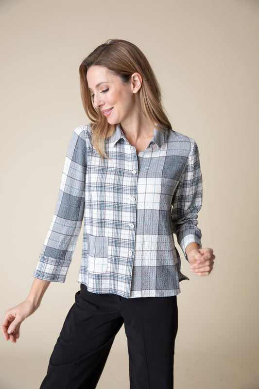 HABITAT CROPPED BOYFRIEND SHIRT PLAID WHT