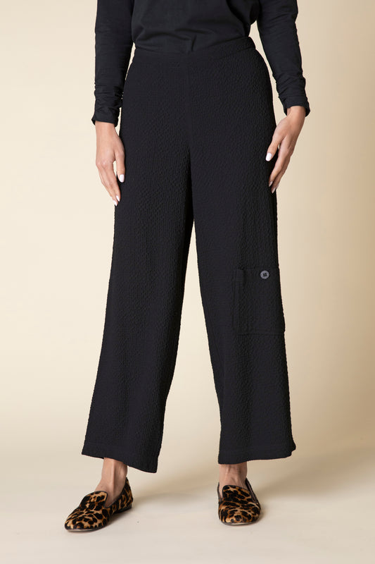 HABITAT CRINKLE CREPE SOLID FLAT FRONT ANKLE PANT BLK