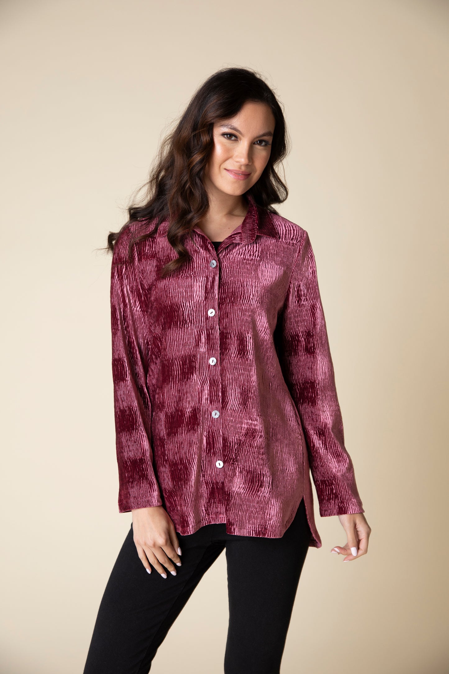 HABITAT VELVET BUTTON UP TOP FIG