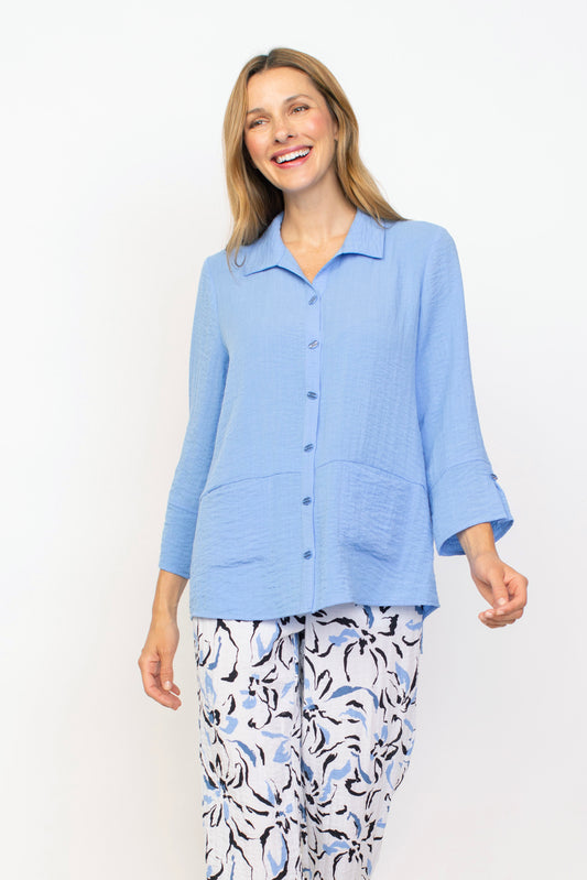 HABITAT PUCKER BUTTON UP CORNFLOWER