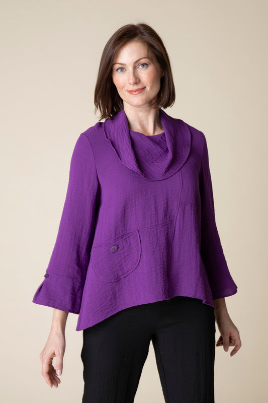 HABITAT EXPRESS SOLID SWING POCKET COWL NECK PLUM