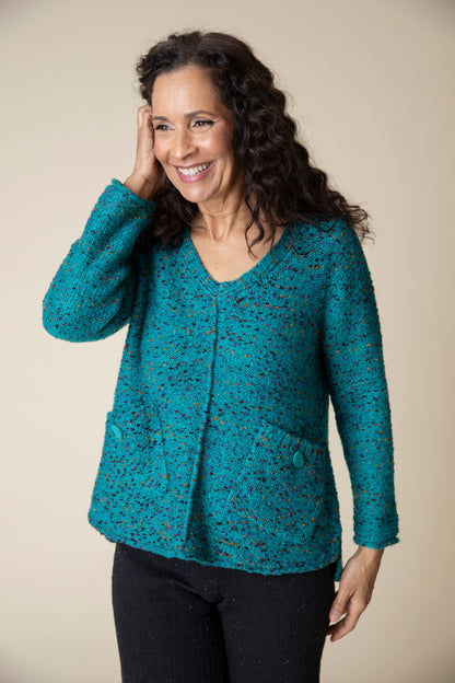 HABITAT CONFETTI SWEATER SWING POCKET PULLOVER - TEAL