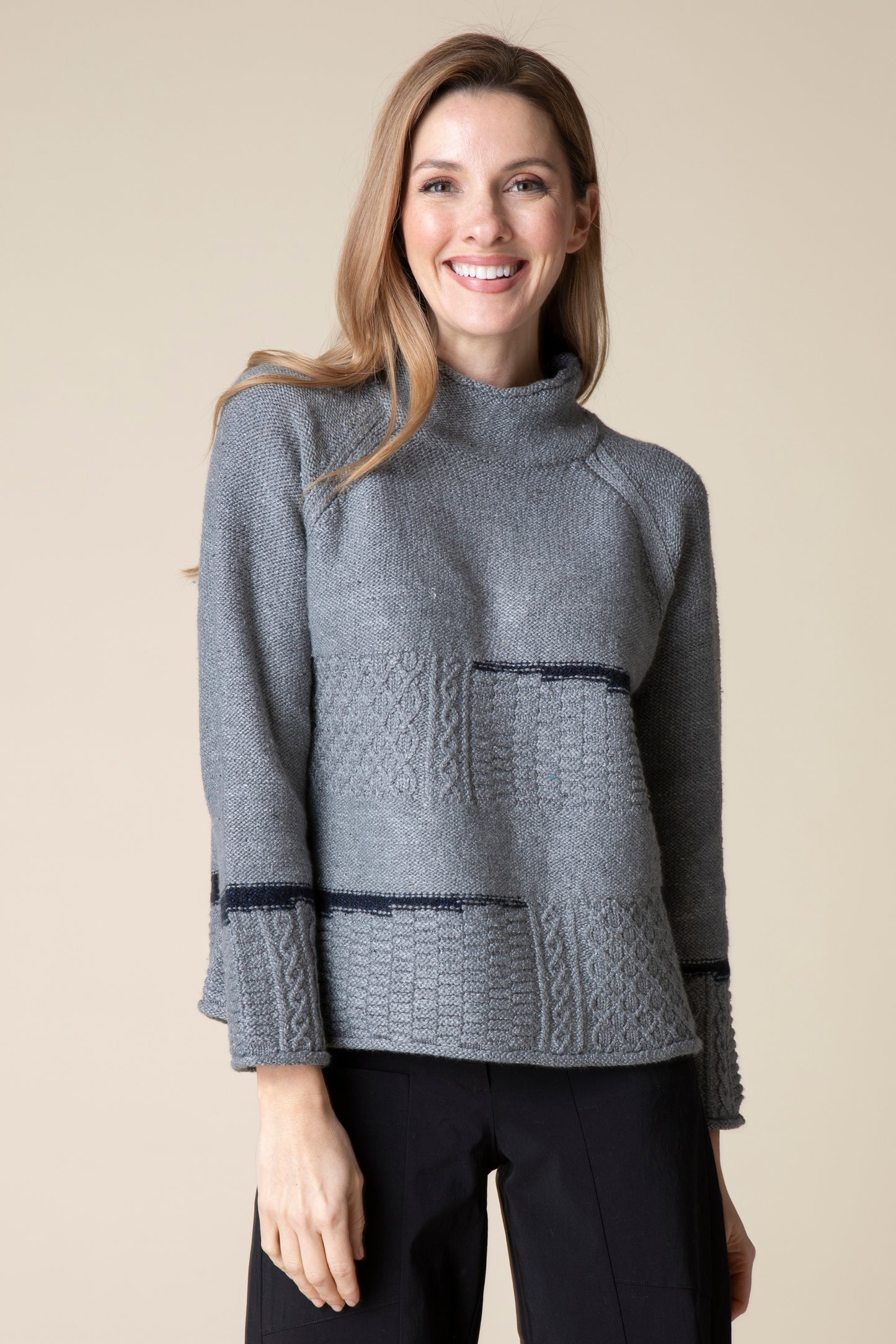 HABITAT HARVEST TWEED MIXED CABLE STITCH PULLOVER IRON