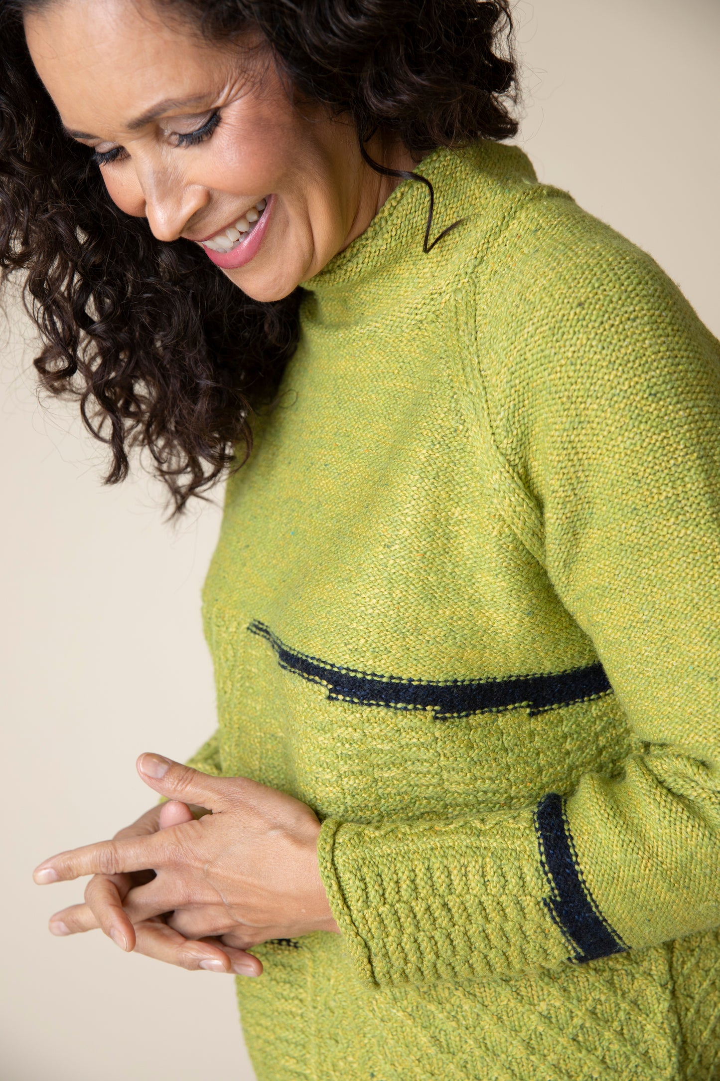 HABITAT HARVEST TWEED MIXED CABLE STITCH PULLOVER PEAR