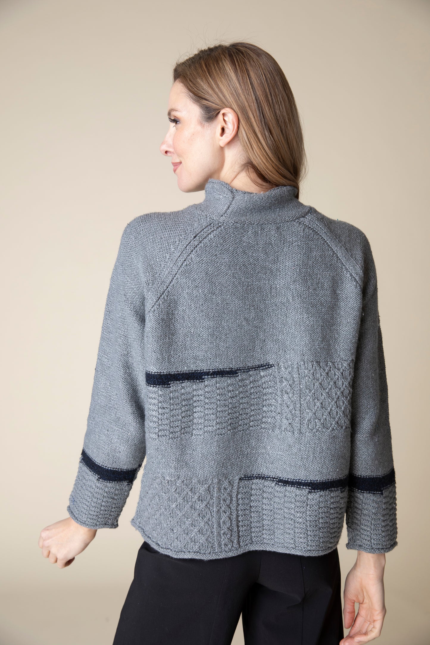 HABITAT HARVEST TWEED MIXED CABLE STITCH PULLOVER IRON