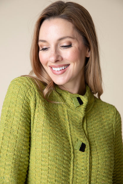 HABITAT HARVEST TWEED BRICK STITCH CARDIGAN PEAR