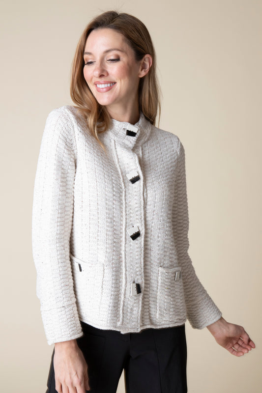 HABITAT HARVEST TWEED BRICK STITCH CARDIGAN WHITE