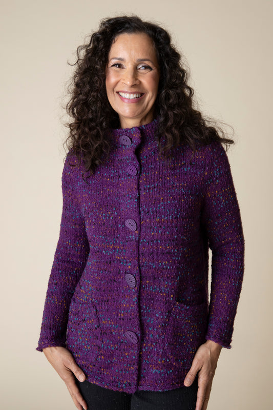 HABITAT CONFETTI SWEATER SCOOP POCKET CARDIGAN PLUM