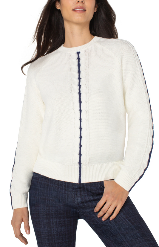 LIVERPOOL LONG SLEEVE CREW SWEATER IVORY NAVY