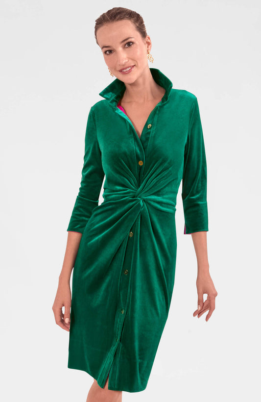 GRETCHEN SCOTT TWIST A& SHOUT VELVET DRESS GREEN