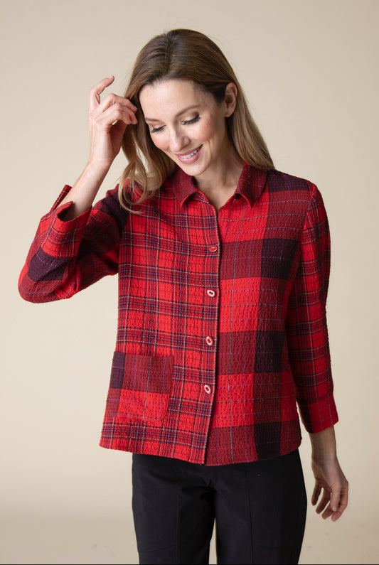 HABITAT CROPPED BOYFRIEND SHIRT PLAID RED