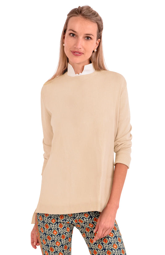 GRETCHEN SCOTT SNEEK A PEEK KNIT SWEATER LATTE