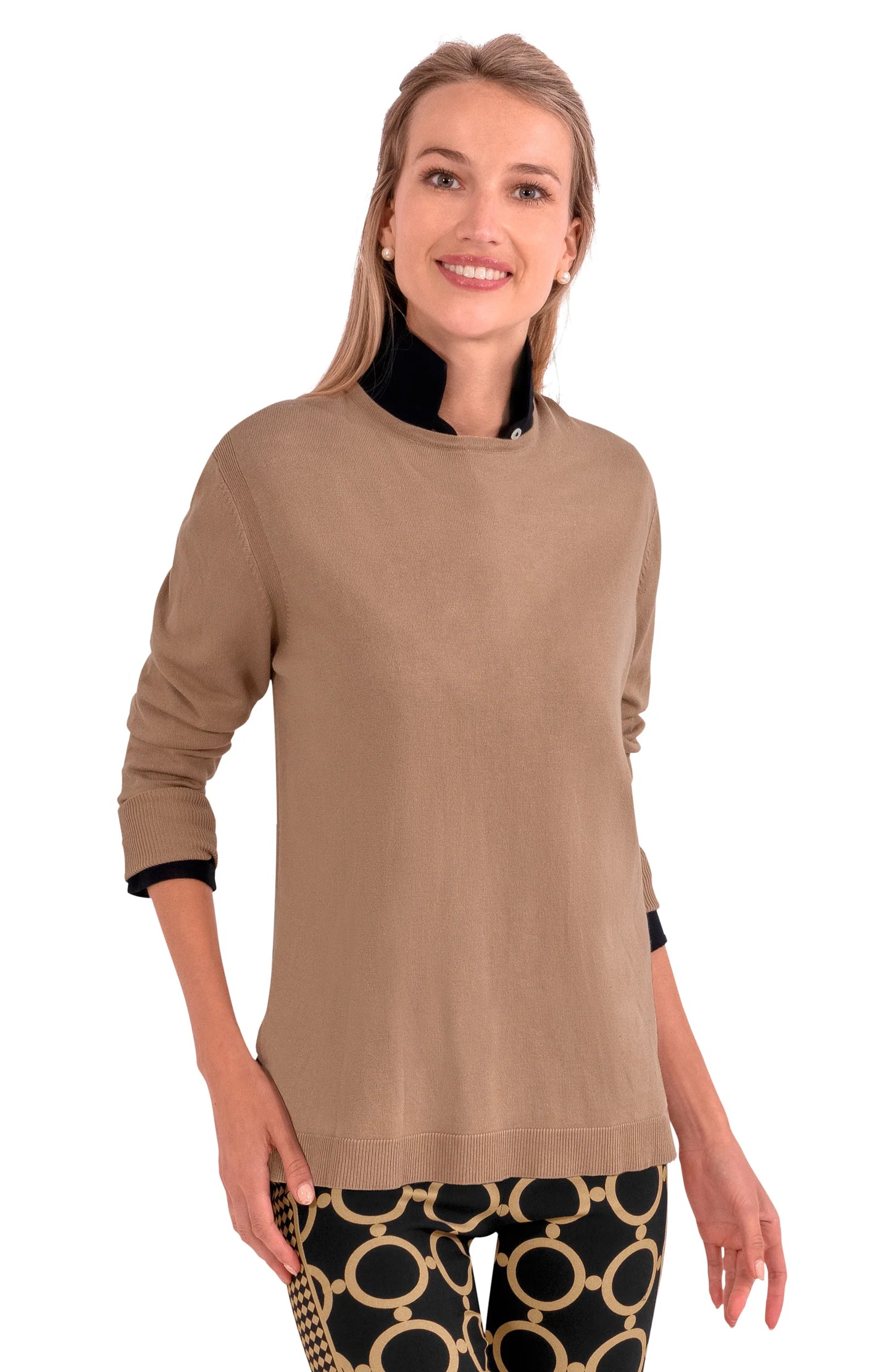 GRETCHEN SCOTT SNEEK A PEEK KNIT SWEATER TAN