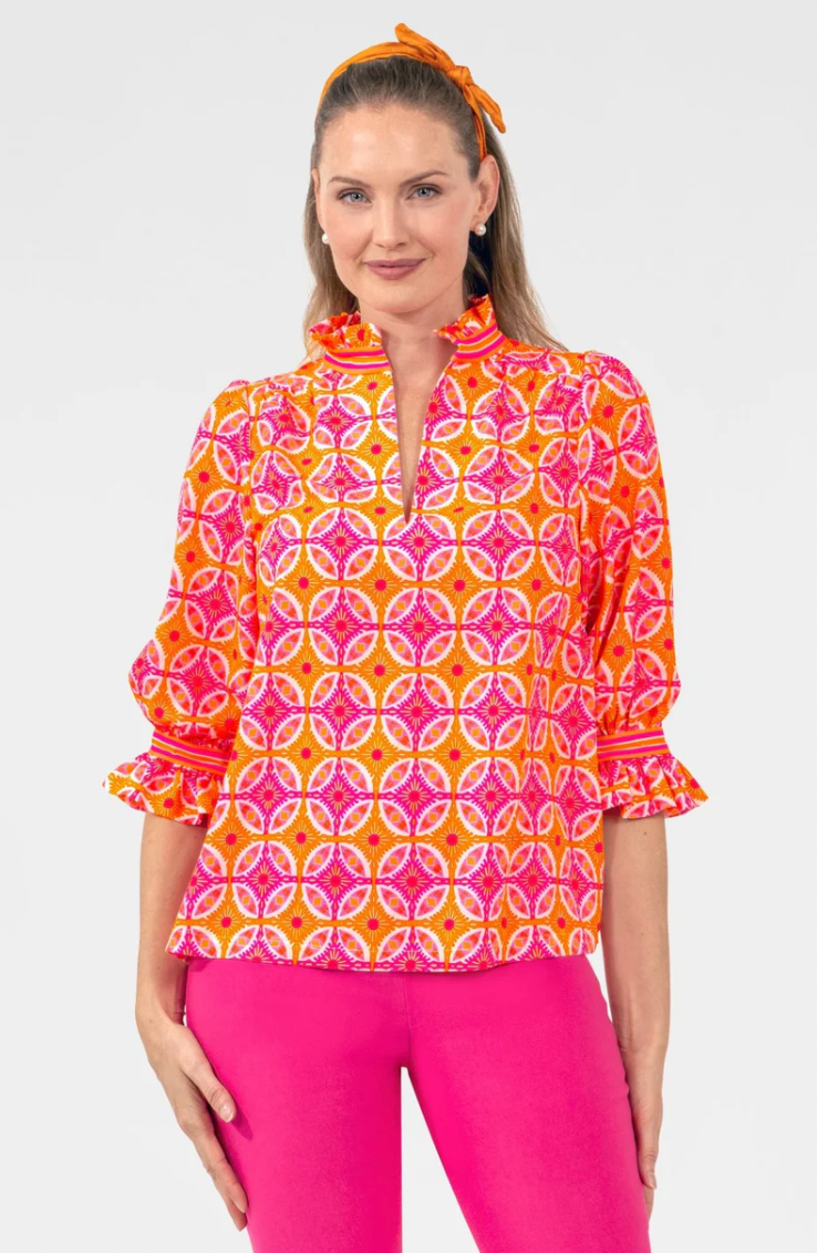 GRETCHEN SCOTT RUFFNECK TUNIC - ROSES