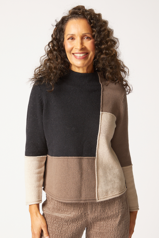 HABITAT PULLOVER SWEATER COLORBLOCK TRUFFLE