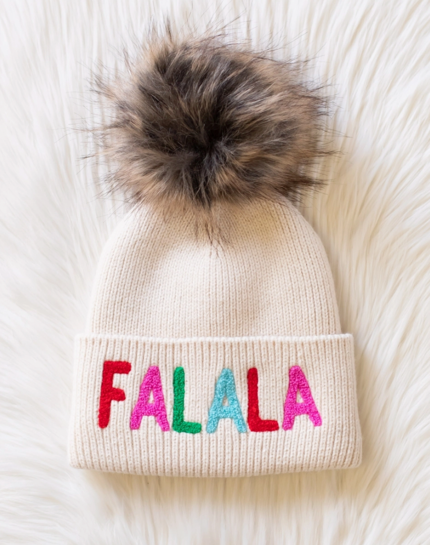 BEIGE FA LA LA KNIT POM HAT