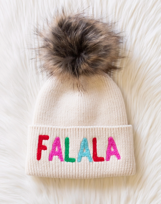 BEIGE FA LA LA KNIT POM HAT