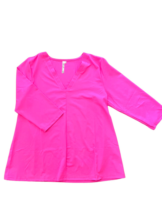 LULU B UPF VNECK 3/4SLEEVE HOT PINK